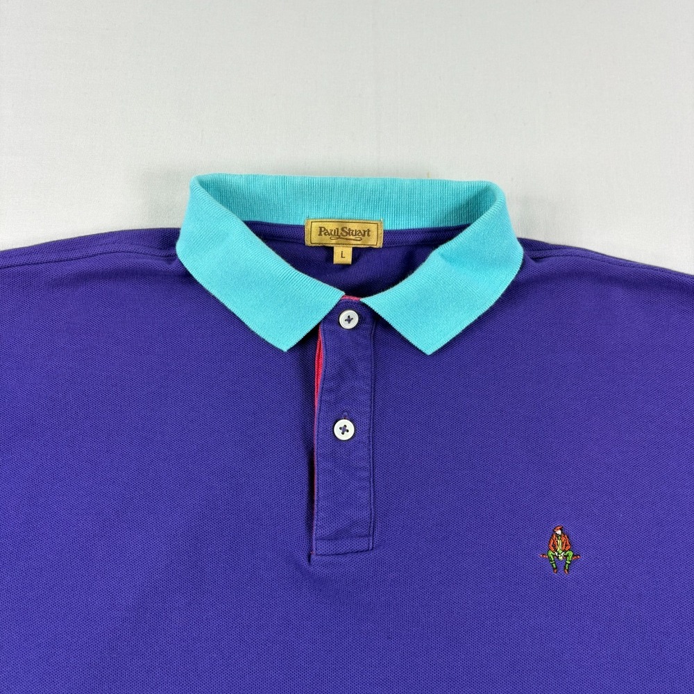 Paul Stuart Polo Shirt Men Large Purple Slim Fit Cotton Stretch Preppy Casual